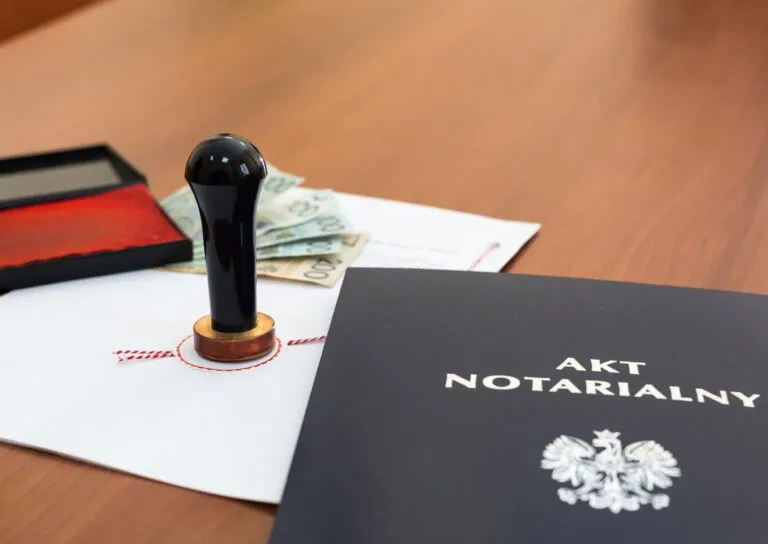 Akt notarialny z pieczęcią i długopisem
