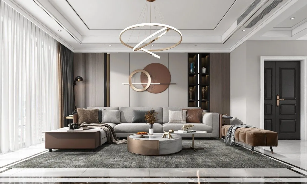 Jasny, elegancki salon z designerskim żyrandolem — nieruchomość klasy premium w Trójmieście